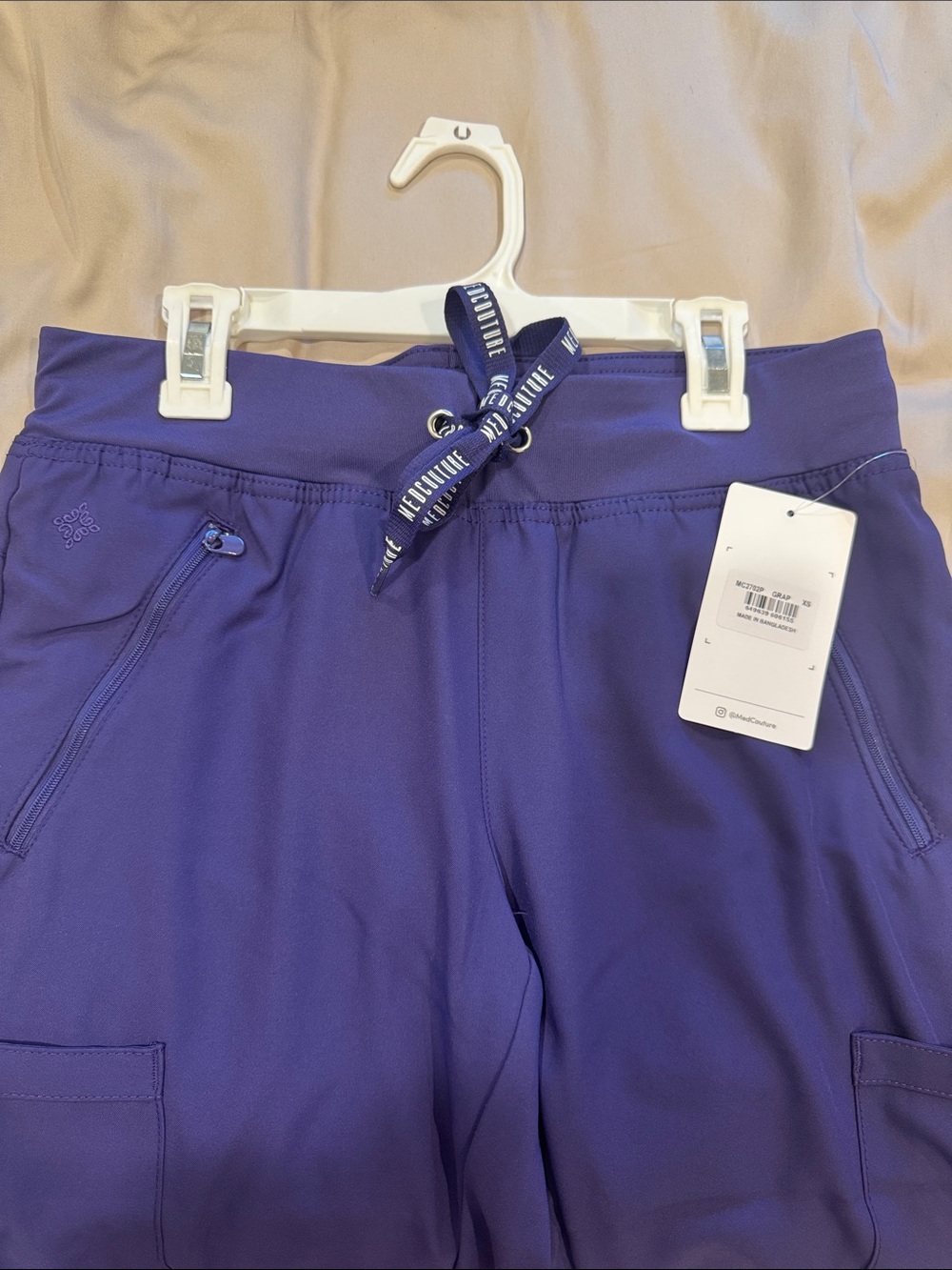 Med Couture Purple Drawstring Cargo Scrub Pants
